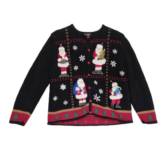 Designers Originals Studio Joy Women's PL Santa Claus Christmas Cardigan Sweater - Picture 1 of 6